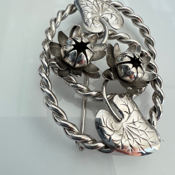 Vintage Sterling Silver Flowers Brooch Pin Chunky Oversized 19 g - Picture 3 of 9